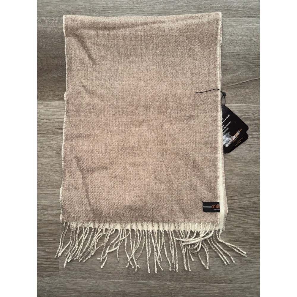 100% Baby Alpaca White Tan Scarf - Picture 3 of 5